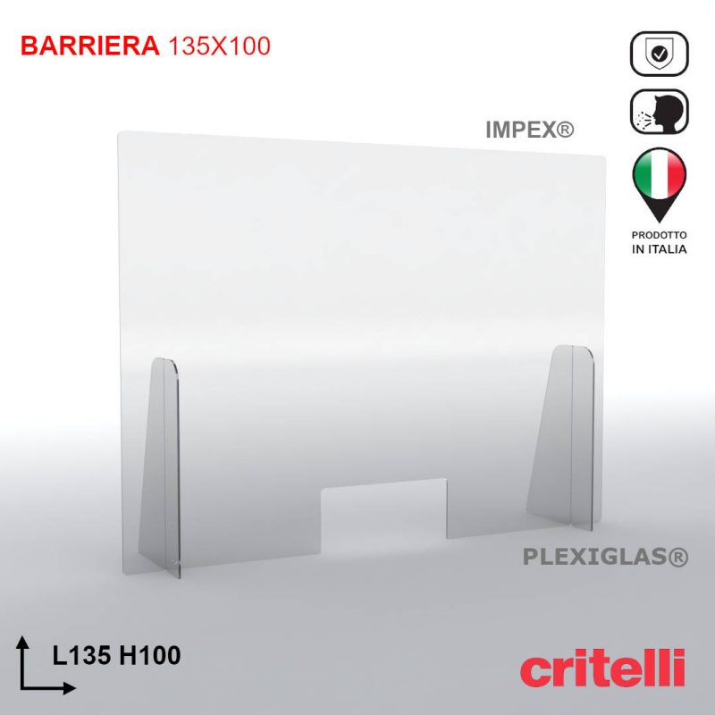 Barriera plexiglass e policarbonato parafiato di protezione con schermo trasparente fumè 135X100 cm
