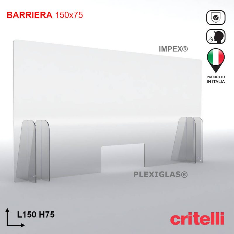 Barriera parafiato con schermo trasparente 150x75