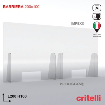 Barriera parafiato con schermo trasparente 200x100