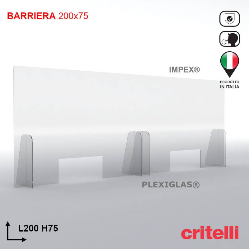 Barriera parafiato con schermo trasparente 200x75