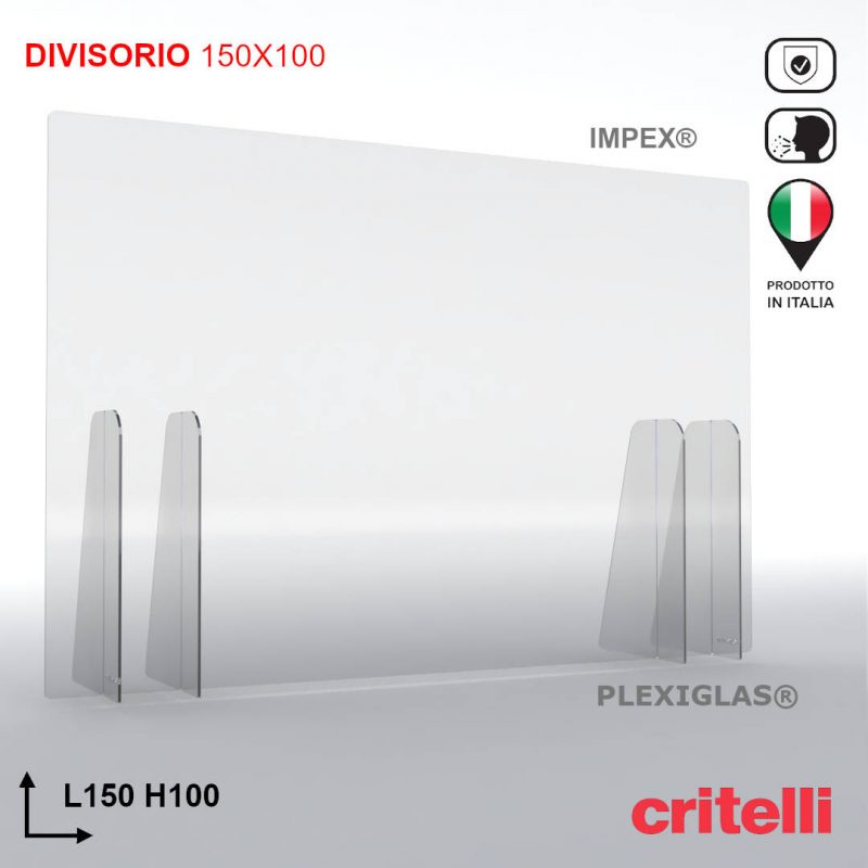 Divisorio separè parafiato di protezione con schermo trasparente fumè 150X100 cm