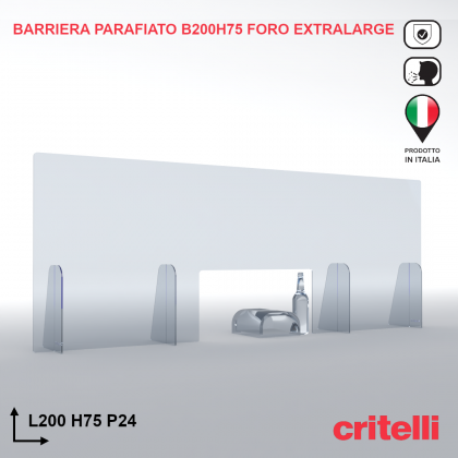 Barriera parafiato trasparente antiurto 200X75 foro extralarge