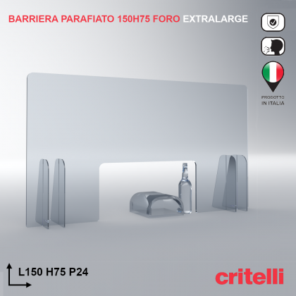 Barriera parafiato trasparente antiurto 150X75 foro extra-grande