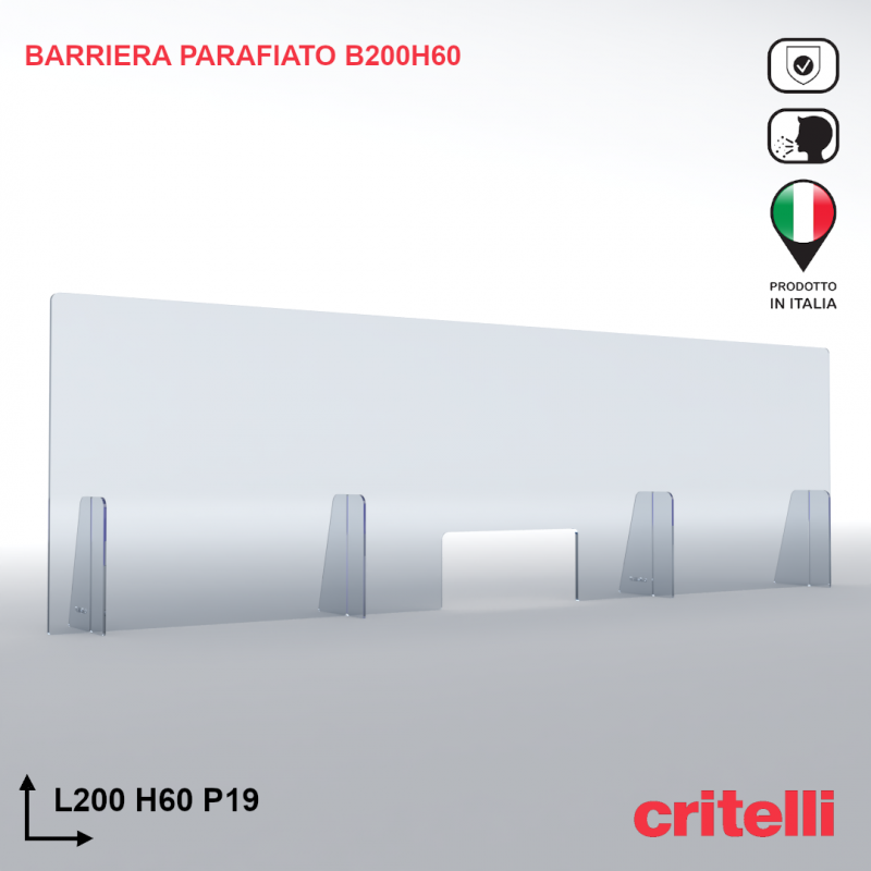 Barriera parafiato trasparente antiurto 200x60