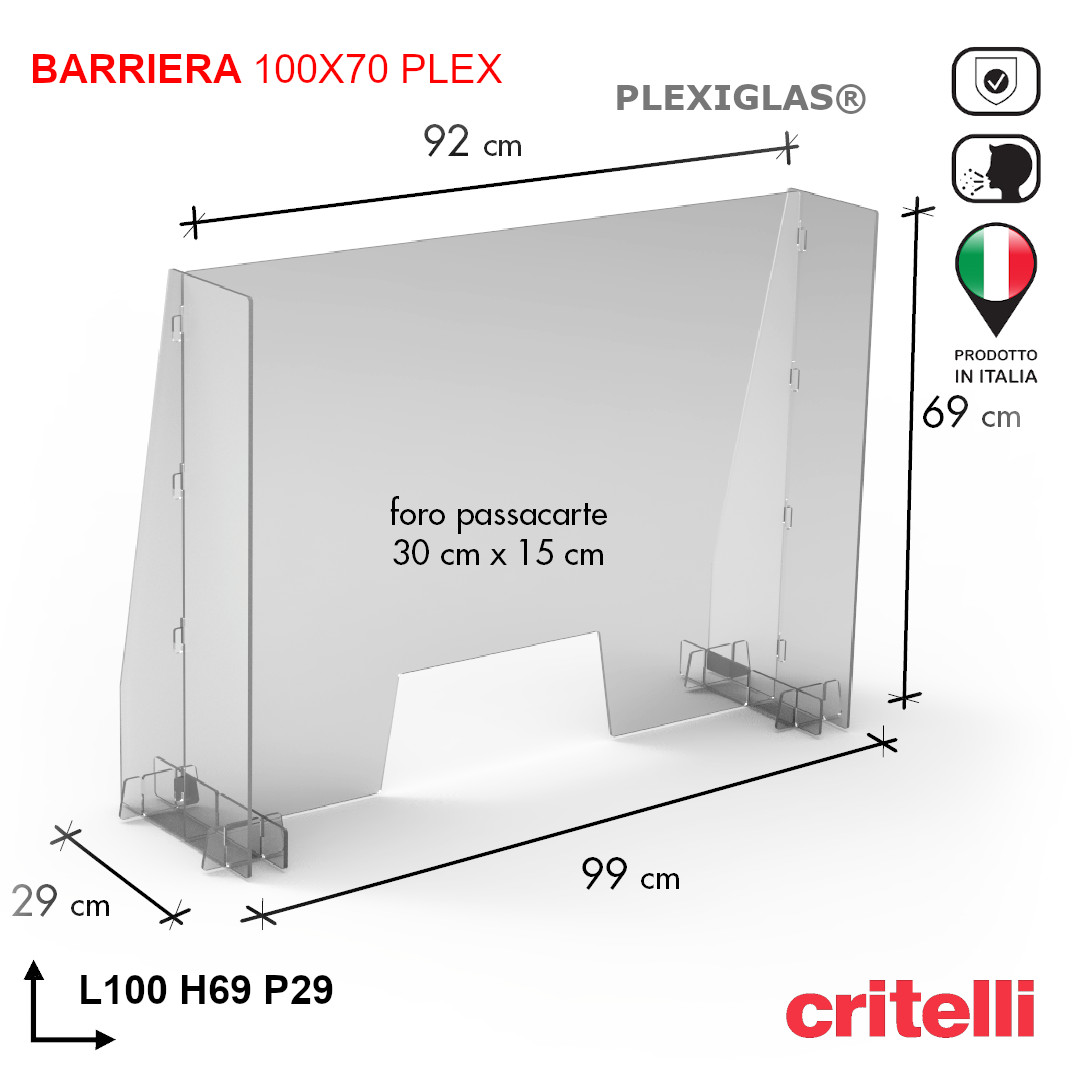 Barriera Parafiato/alito/spruzzi,70x100,in plexiglass per lavorare in sicurezza 