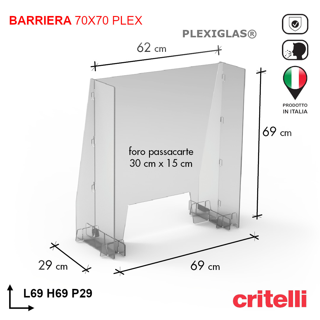 Barriera plexiglass e policarbonato parafiato di protezione con schermo  trasparente fumè 200x100 cm