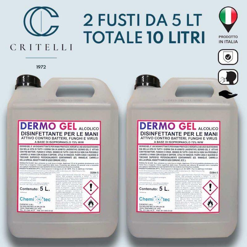 gel igienizzante mani Dermogel base alcool isopropilico al 75percento