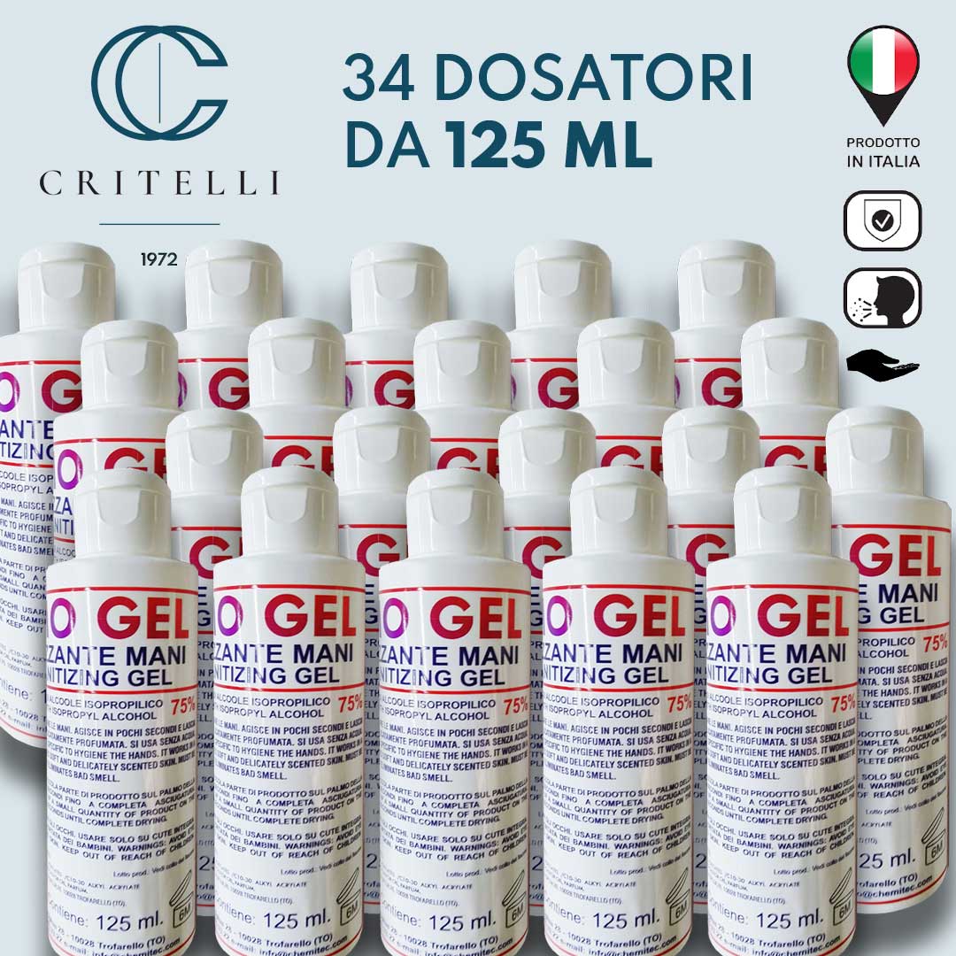 Dermo gel igienizzante disinfettante mani a base di Alcool al 75% 125 ml x  34 pezzi (cad € 2,5) –