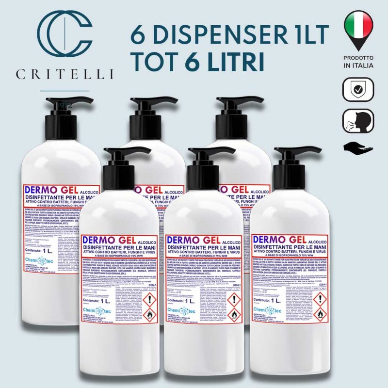 gel igienizzante mani Dermogel base alcool isopropilico al 75 percento