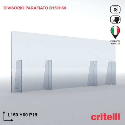 Divisorio barriera parafiato antiurto separè trasparente 150X60S3