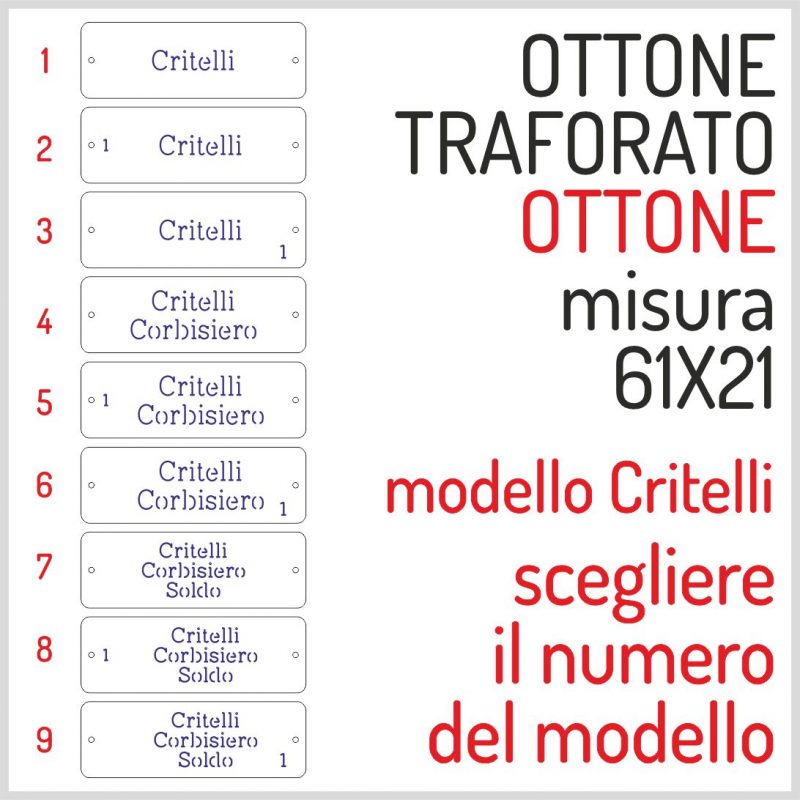 TARGHETTA OTTONE CRITELLI TRAFORATA MISURA 61X21