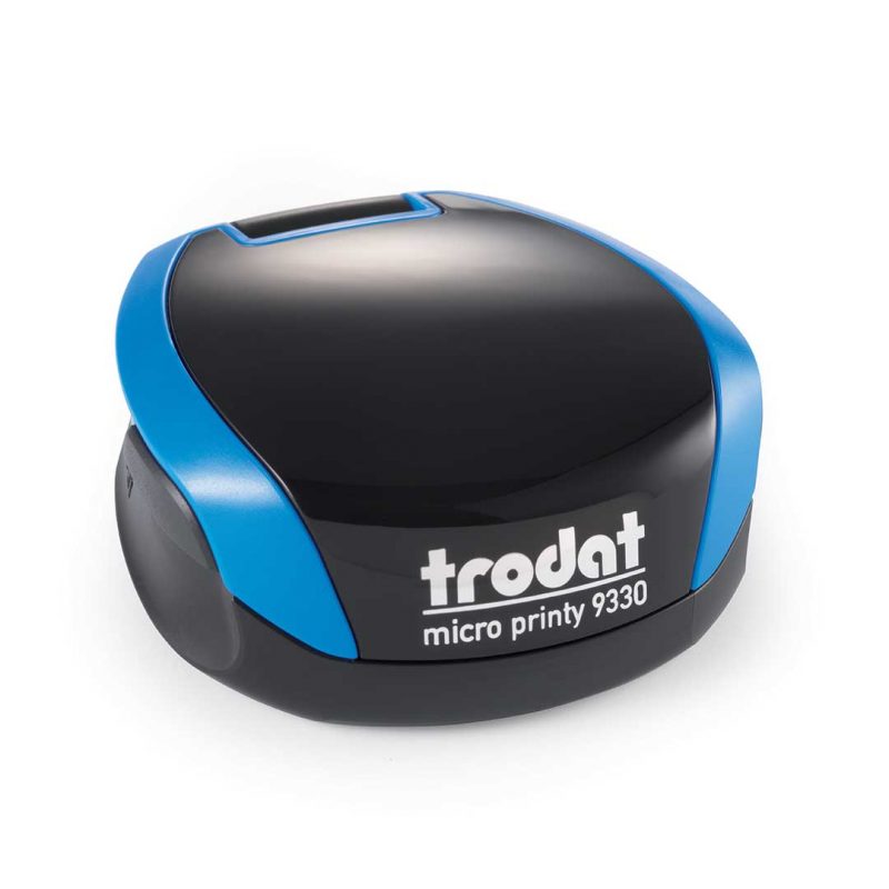 Timbro Autoinchiostrante Tascabile Trodat Micro Printy 9330 compreso di Impronta Laser in Gomma Rotonda D 30 mm blu