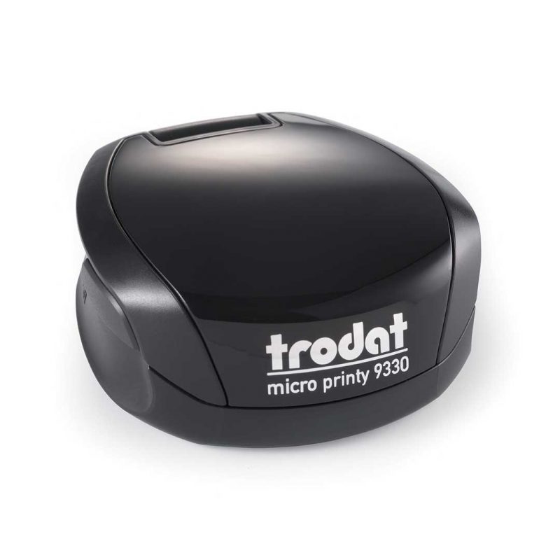 Timbro Autoinchiostrante Tascabile Trodat Micro Printy 9330 compreso di Impronta Laser in Gomma Rotonda D 30 mm nero nero