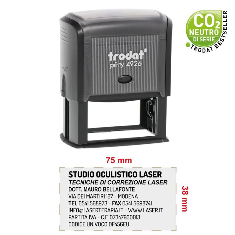 Timbro Autoinchiostrante a 8 righe completo di Impronta 75x38mm Trodat Printy 4926