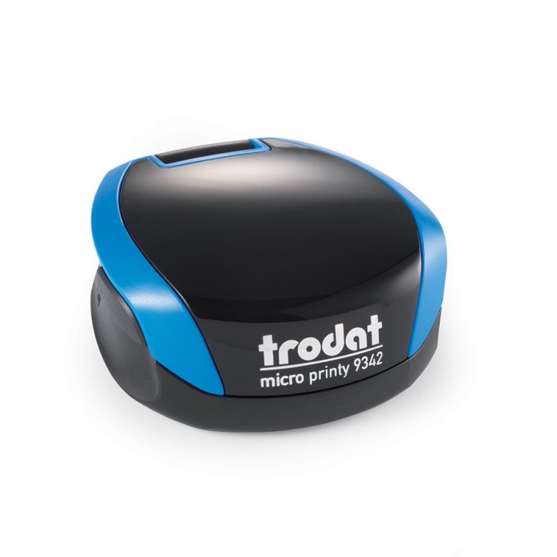 TRODAT PRINTY 9342 Timbro Autoinchiostrante Rotondo Eco Nero - Blu Cielo Diametro Ø 42 mm Testo a 5 righe con Cartuccia Nera