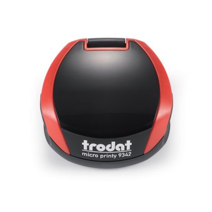 TRODAT PRINTY 9342 Timbro Autoinchiostrante Rotondo Eco Nero - Rosso Fuoco Diametro Ø 42 mm Testo a 5 righe con Cartuccia Nera