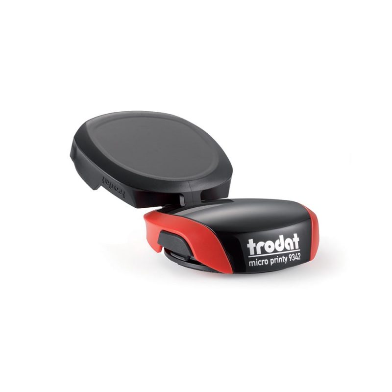 TRODAT PRINTY 9342 Timbro Autoinchiostrante Rotondo Eco Nero - Rosso Fuoco Diametro Ø 42 mm Testo a 5 righe con Cartuccia Nera