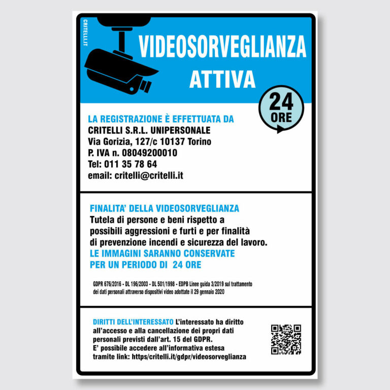 Cartello Avviso Videosorveglianza GDPR Personalizzabile – Stampato In Germania, Resistente UV