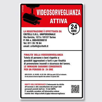 Cartelli videosorveglianza a norma in Alluminio Composito