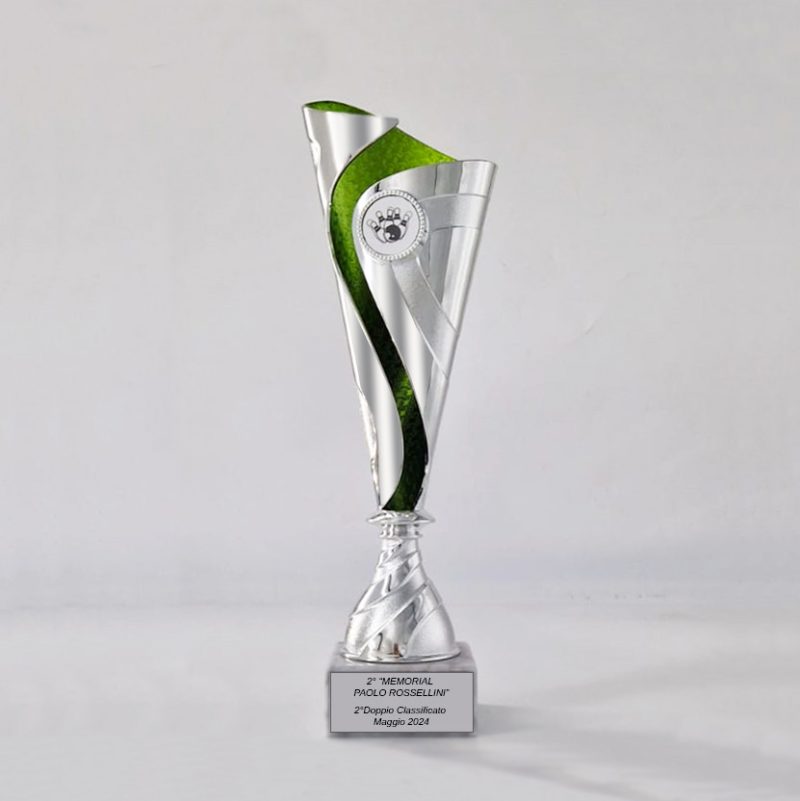 Coppa trofeo argentato a foglia per premiazioni ed eventi