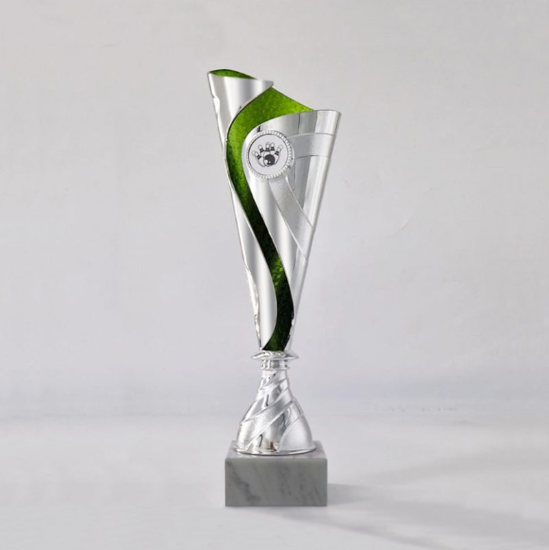Coppa trofeo argentato a foglia per premiazioni ed eventi